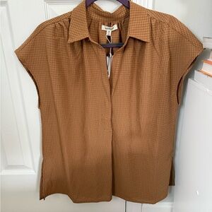 Max Studio Brown Short-Sleeve Button-Front Blouse